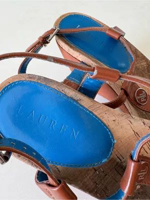 Lauren Ralph Lauren Flip Flops Ankle Strap Cork Wedge Sandals Womens Size 6 Blue thumbnail 5