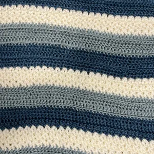 Blue White Crochet Y2K Striped Sweater Flare Sleeve Handmade XS Small‎ Winter thumbnail 7