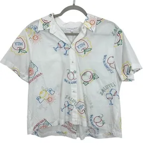 Jane‎ and Delancey White Embroidered Fruit Wine Sun Button Up Shirt Beachy Vacay thumbnail 1