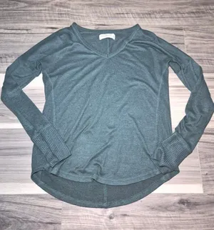 Abercrombie & Fitch Dark Teal V-Neck Long Sleeve Top thumbnail 1