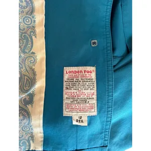 Vintage London Fog Teal Blue Trench Coat Rain Jacket Funnel Neck 12 Reg thumbnail 5