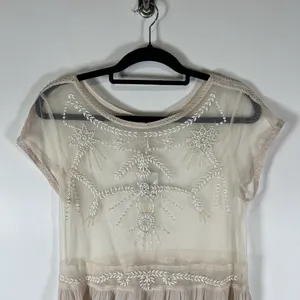 Free People Top Womens‎ Cream Sheer Beaded Mesh Boho Lace Top Size M NWT Boho thumbnail 2