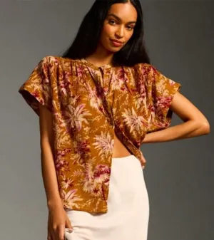 Anthropologie‎ Pilcro Short Sleeve Batwing Floral Button Up Blouse S/M thumbnail 1