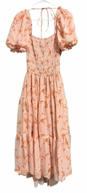Olia Tiered Maxi Dress Orange‎ Floral Chiffon Short Sleeve Women's Size X-Large thumbnail 1