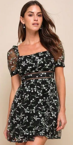 Lulus Radiant Night Embroidered Floral Dress thumbnail 1