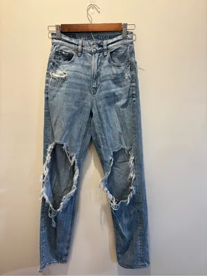 American Eagle 000 Highest Rise Baggy Straight Distressed Ripped Jeans Y2K thumbnail 2