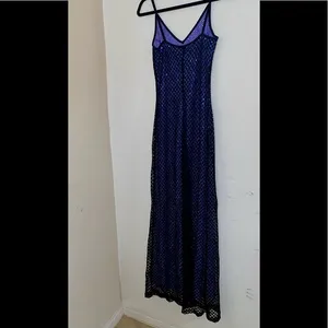 Rampage Old Hollywood Glam Black Netted Blue Lined Sequined Floor Length Dress thumbnail 2