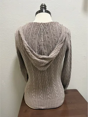 Aeropostale VTG Brown Cable Knit Hooded Sweater M Y2K thumbnail 3