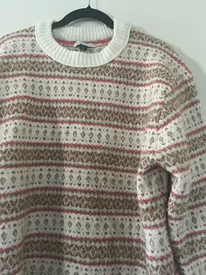 American Eagle Fair Isle Knit Sweater Medium Brown White Cozy Winter Cabin thumbnail 4