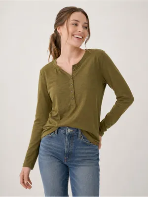 Pact‎ Women's Lizard London Slub Henley Size Large Natural Fibers Featherweight thumbnail 1