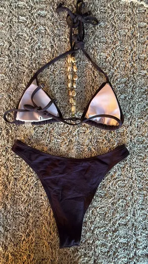 Amazon | Denim Blue Shell Detail Triangle Bikini Set | M thumbnail 5