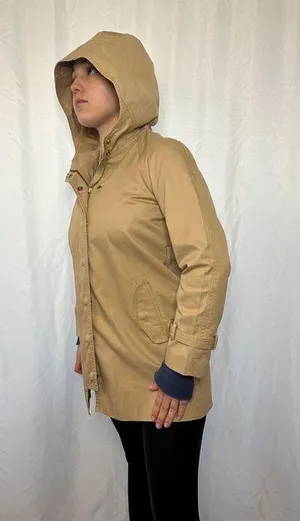 Vintage 90s Khaki Snap-Buttoned Hooded Utility Trench Coat - 2P thumbnail 6