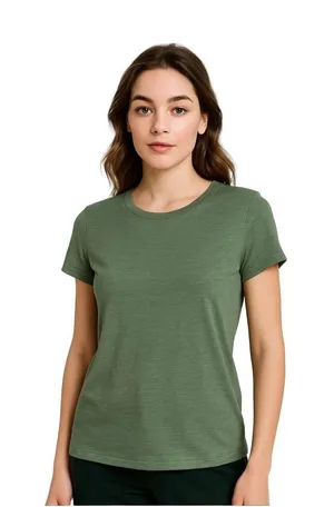 ST. Tropez West women basic t-shirt khaki olive cotton blend Sz XS thumbnail 1