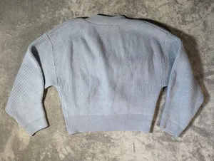 7 For All Mankind Small Light Blue Gray Chunky Knit V Neck Cardigan Sweater Soft thumbnail 9