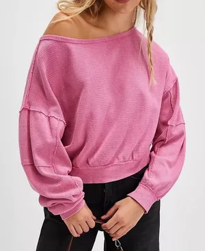 Free People We The Free Ife Thermal Pullover Cotton Top in Pinky Promise Women’s Size Medium thumbnail 1
