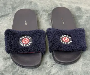 Tommy Hilfiger Women's Navy Blue Faux Fur Logo Slide Sandals US 6M Casual thumbnail 1