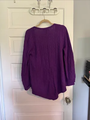 Lauren Ralph Lauren Purple Cable-Knit V-Neck Sweater Cardigan thumbnail 4