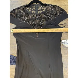 Adrianna Papell Embellished Illusion-Yoke Gown Sequin Jersey Dress Size 6 Black thumbnail 10