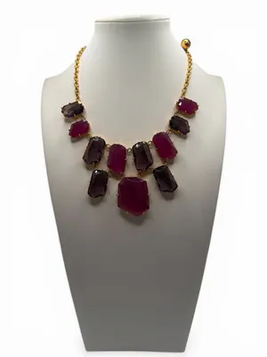 Kate Spade Set‎ In Stone Double Bib Statement Necklace Gold Purple Chunky 16” thumbnail 2