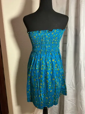 Free People Blue Floral Strapless Smocked Mini Dress Boho Summer thumbnail 4