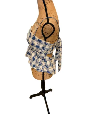 Altar'd State Blue White Gingham Eyelet Peplum Cami Top Women's Size XL NWT thumbnail 4