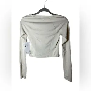 Athleta Transcend‎ Long Sleeve Crop Top cream Scoop Neck Size XS NWT thumbnail 6