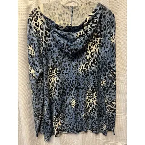 Quacker Factory Blue Leopard Print Full Zip Up Hoodie Size M Sparkle Embellished‎ thumbnail 9