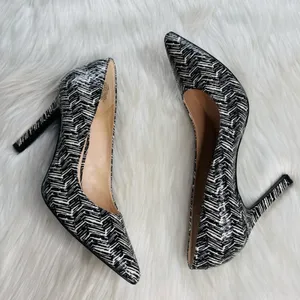 Nine West Black and White Chevron 4” Inch Stilettos thumbnail 1