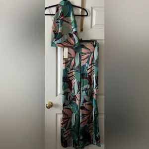 Rachel Zoe Women’s 2-Piece Tropical‎ Palm Print Satin Halter & Pant Set Small thumbnail 4