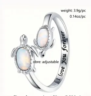 Stainless Steel Silver Mother and Baby Turtle Adjustable Ring Size 5-9 thumbnail 3