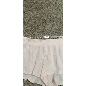 Pact Organic Cotton Waffle Knit Lounge Shorts Pink Medium Henley Dolphin Hem thumbnail 5