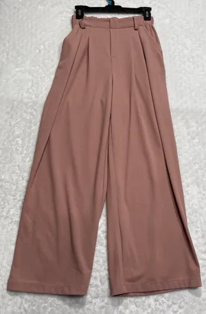 Womens High Waisted Wide Leg Waffle Pants Pockets Rose Tan XS Petite Work Office thumbnail 1