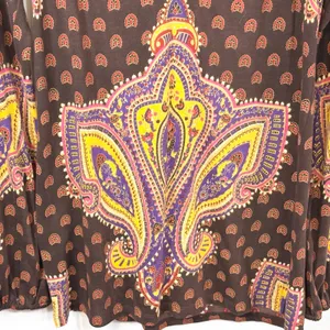 Lucky Brand XS Top VTG Y2K Hippie Paisley Smocked Brown Lotus Grunge Boho‎ 1309 thumbnail 5