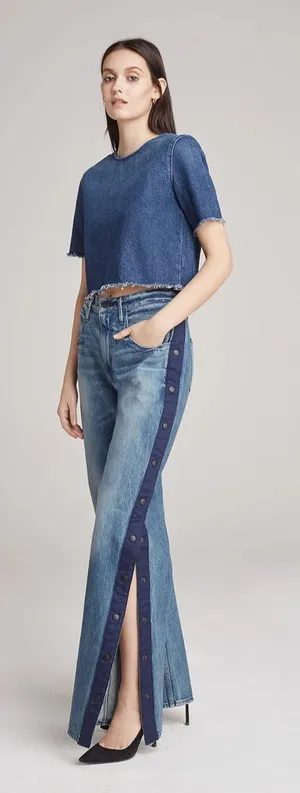 3x1 Joy Snap Away Jean Size 26 Riva Medium Wash Button Snaps Wide Leg thumbnail 1