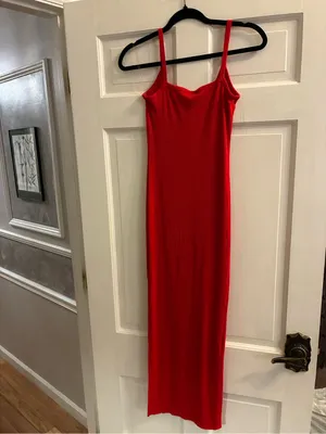 Red Ribbed Slip Maxi Dress - Women Size Small thumbnail 5