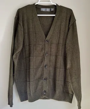 Oscar de la Renta Olive Green 90s Grandpa Button Front Cardigan Size XXL thumbnail 1