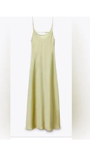 Zara maxi slip satin sage green strappy bodycon dress boho wedding summer thumbnail 12