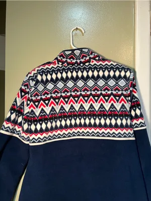 Talbots Women's Size Medium Fair Isle‎ Polar Fleece Jacket Navy Blue Full Zip thumbnail 8
