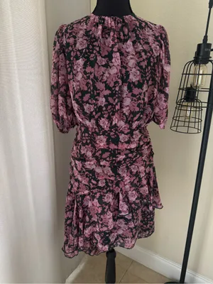 Chelsea28 Floral Chiffon Ruffle Mini Dress Pink Green Size 2 Wedding Guest thumbnail 2