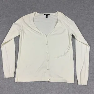 MNG BASICS Cardigan Sweater Womens M White V Neck Button Knit Mango thumbnail 1