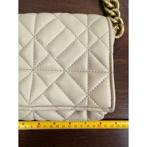 Zara Beige Quilted Shoulder Bag Chunky Gold Chain Strap Flap Closure Neutral thumbnail 7