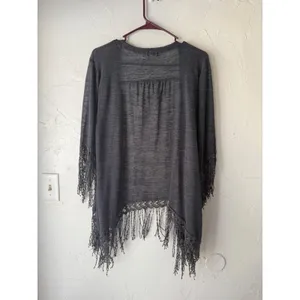 Eyeshadow 2010s Festival Gray Open Long‎ Sl Fringe Kimono Cardigan Top XL Boho thumbnail 5