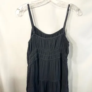 Old Navy Large Midi‎ Dress Black Cotton Gauze Smocked Tiered Pockets Witchy 1175 thumbnail 5