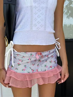NWOT Vintage Jezebel Floral Polka Dot Ruffle Tiered Micro Mini Skirt Size Small thumbnail 3
