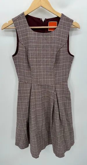 Modcloth A-Line‎ Dress Small Maroon Plaid Sleeveless Pockets Academia Clueless thumbnail 1