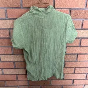 Madewell Crinkled Crepe Notched V-Neck Top Small Short Sleeve Green Button Up thumbnail 6