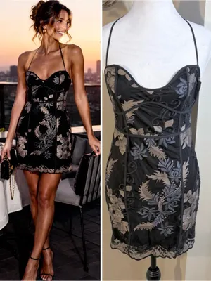 TOBI Embroidered Illusion Floral Halter Sweetheart Neck Mini Dress Sz Small💛 thumbnail 2