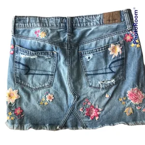 Y2k American Eagle Outfitters Button Fly Floral Denim Skirt G19 thumbnail 3