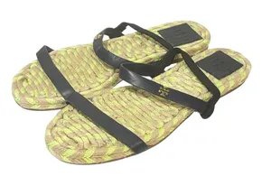 Tory Burch Two-band‎ Flat Espadrille Green Neon Brown Leather Sandals Size 7 thumbnail 1