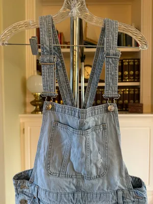 H&M distressed light-wash denim overalls thumbnail 2